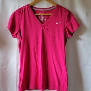 Nike embroidered logo pink v neck size medium